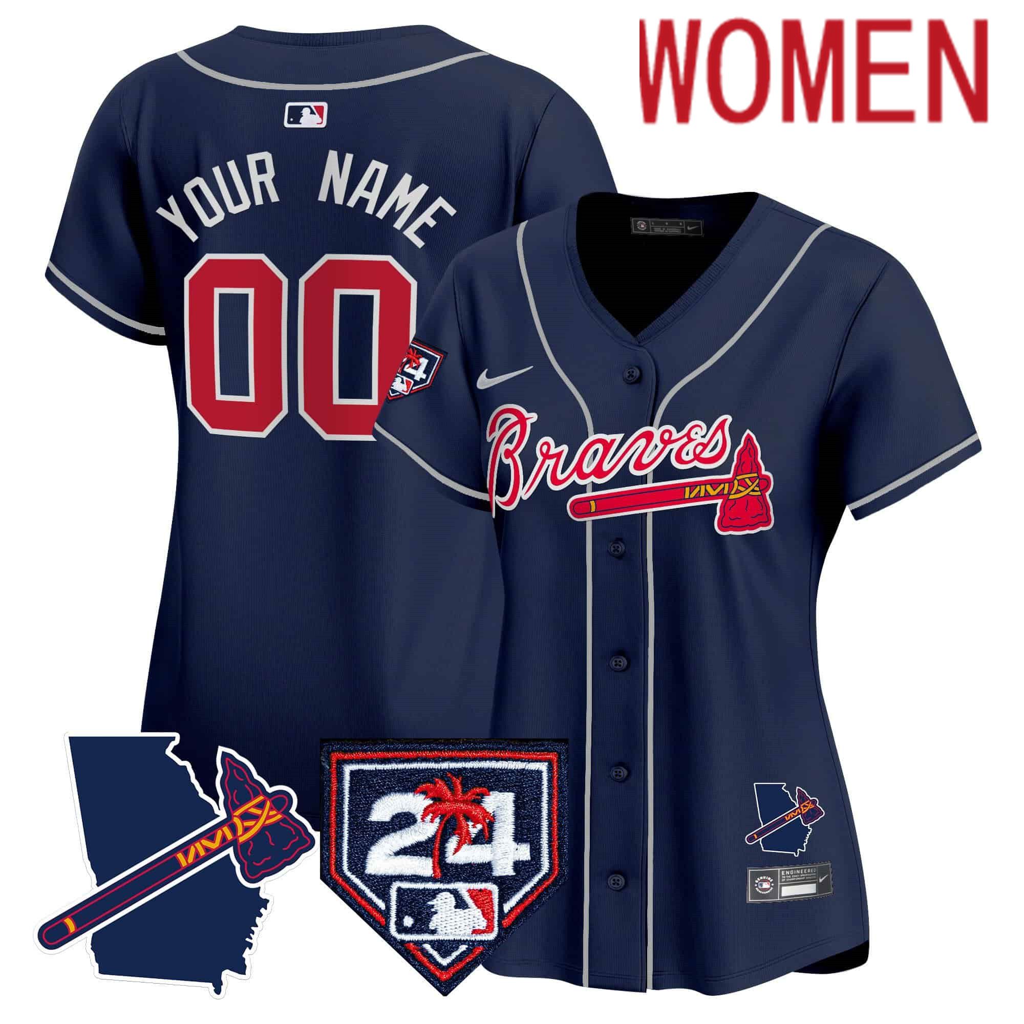 Women Atlanta Braves Blue Nike 2024 Spring Training & Georgia Patch Vapor Premier Elite Custom MLB Jersey->customized mlb jersey->Custom Jersey